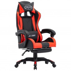 Biroja krēsls ar kāju balstu, sarkana un melna mākslīgā āda