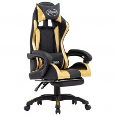 Biroja krēsls ar kāju balstu, zeltaina un melna mākslīgā āda