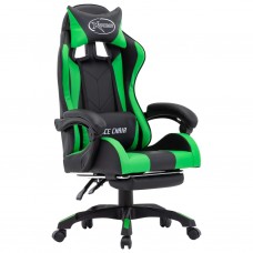 Biroja krēsls ar kāju balstu, zaļa un melna mākslīgā āda