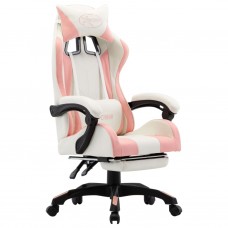 Biroja krēsls ar kāju balstu, rozā un balta mākslīgā āda
