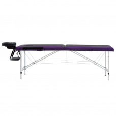 Saliekams masāžas galds, 2 daļas, alumīnijs, melns ar violetu