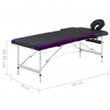 Saliekams masāžas galds, 2 daļas, alumīnijs, melns ar violetu