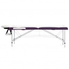 Saliekams masāžas galds, 2 daļas, alumīnijs, balts ar violetu