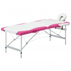 Saliekams masāžas galds, 2 daļas, alumīnijs, balts ar rozā