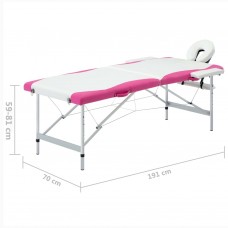 Saliekams masāžas galds, 2 daļas, alumīnijs, balts ar rozā
