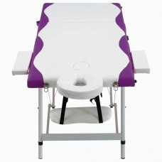 Saliekams masāžas galds, 3 daļas, alumīnijs, balts ar violetu