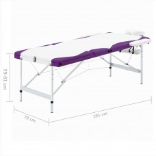 Saliekams masāžas galds, 3 daļas, alumīnijs, balts ar violetu