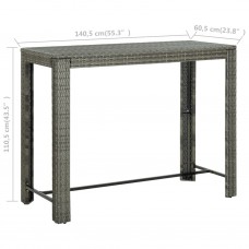 Dārza bāra galds, pelēks, 140,5x60,5x110,5 cm, pe rotangpalma