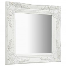 Baroka stila sienas spogulis, 40x40 cm, balts