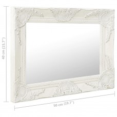 Baroka stila sienas spogulis, 50x40 cm, balts