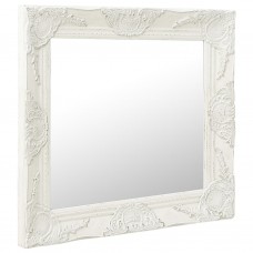 Baroka stila sienas spogulis, 50x50 cm, balts