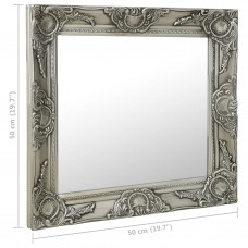 Baroka stila sienas spogulis, 50x50 cm, sudraba krāsā