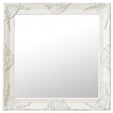 Baroka stila sienas spogulis, 60x60 cm, balts