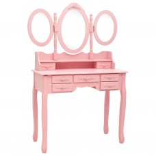 Spoguļgaldiņš ar tabureti un 3 spoguļiem, rozā