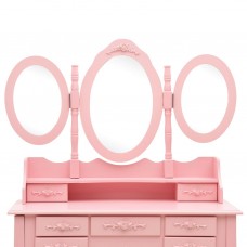 Spoguļgaldiņš ar tabureti un 3 spoguļiem, rozā