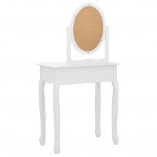 Spoguļgaldiņš ar tabureti, balts, 65x36x128 cm, paulonijas koks