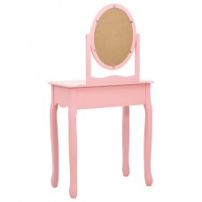 Spoguļgaldiņš ar tabureti, rozā, 65x36x128 cm, paulonijas koks