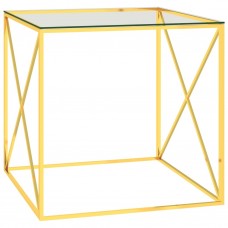Kafijas galdiņš, zeltains, 55x55x55 cm, tērauds, stikls
