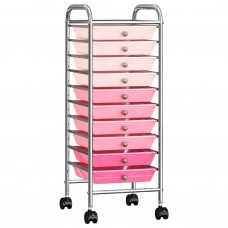Uzglabāšanas ratiņi, 10 atvilktnes, rozā ombre krāsu plastmasa