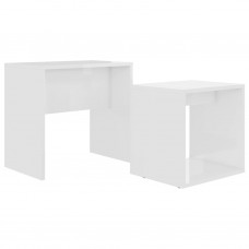 Kafijas galdiņu komplekts, balts, 48x30x45 cm, skaidu plāksne