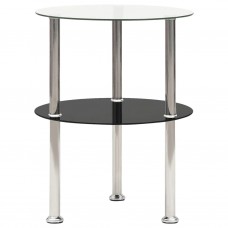 2 līmeņu galdiņš, 38 cm, caurspīdīgs, melns, rūdīts stikls