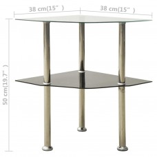 2 līmeņu galdiņš, 38x38x50cm, caurspīdīgs, melns, rūdīts stikls