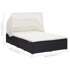 Sauļošanās gulta ar matraci, melna, pe pinums, divvietīga