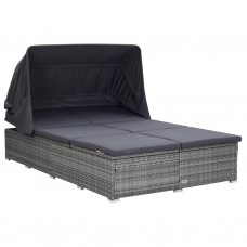 Sauļošanās gulta ar matraci, pelēka, pe pinums, divvietīga