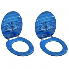 Tualetes poda sēdekļi ar vāku, 2 gab., zili, ūdens lāšu dizains