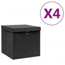 Uzglabāšanas kastes ar vāku, 4 gab., melnas, 28x28x28 cm