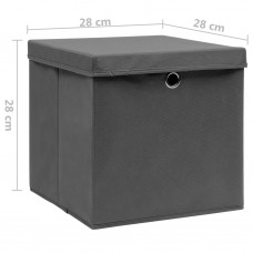 Uzglabāšanas kastes ar vāku, 4 gab., pelēkas, 28x28x28 cm