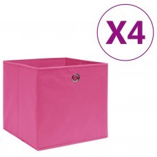 Uzglabāšanas kastes, 4 gab., 28x28x28 cm, rozā neausts audums