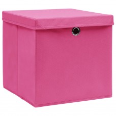 Uzglabāšanas kastes ar vāku, 4 gab., rozā, 28x28x28 cm