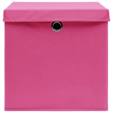 Uzglabāšanas kastes ar vāku, 4 gab., rozā, 28x28x28 cm