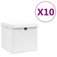 Uzglabāšanas kastes ar vāku, 10 gab., baltas, 28x28x28 cm