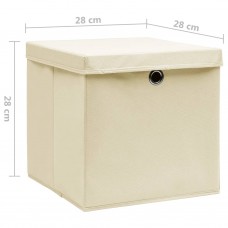Uzglabāšanas kastes ar vāku, 10 gab., bēšas, 28x28x28 cm