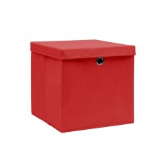 Uzglabāšanas kastes ar vāku, 10 gab., sarkanas, 28x28x28 cm