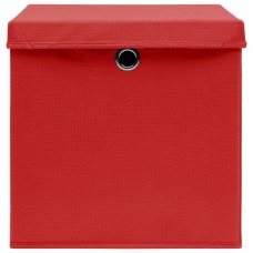 Uzglabāšanas kastes ar vāku, 10 gab., sarkanas, 28x28x28 cm