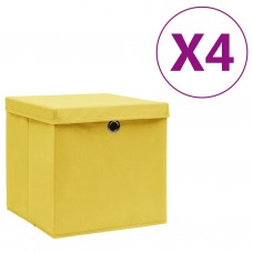 Uzglabāšanas kastes ar vāku, 4 gab., dzeltenas, 28x28x28 cm