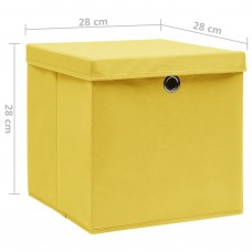 Uzglabāšanas kastes ar vāku, 4 gab., dzeltenas, 28x28x28 cm