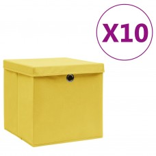 Uzglabāšanas kastes ar vāku, 10 gab., dzeltenas, 28x28x28 cm