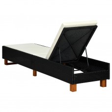 Sauļošanās gulta ar matraci, melna pe rotangpalma