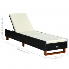 Sauļošanās gulta ar matraci, melna pe rotangpalma