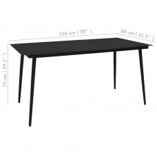Dārza galds, melns,150x80x74 cm, tērauds un stikls