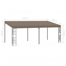 Dārza nojume, stiprināma pie sienas, 6x3 m, pelēkbrūns audums