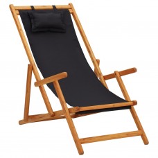 Saliekams pludmales krēsls, eikalipta masīvkoks, melns audums
