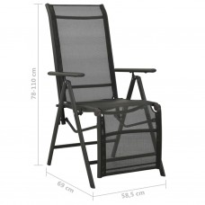 Atgāžami dārza krēsli, 2 gab., tekstilēns, alumīnijs, melni