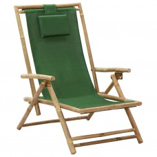 Atpūtas krēsls, atgāžams, zaļš audums, bambuss