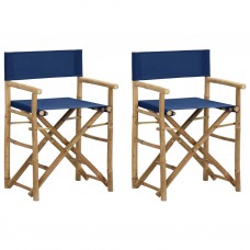 Režisora krēsli, 2 gab., saliekami, bambuss, zils audums