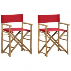 Režisora krēsli, 2 gab., saliekami, bambuss, sarkans audums